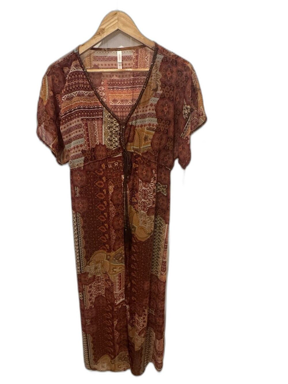 Xhilaration Dress S Silky Boho Hippie Beaded Neckline Whimsigoth Fairycore